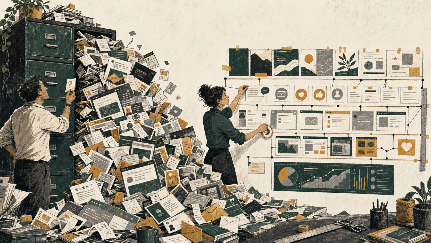A cluttered business becoming an organised, visible customer journey