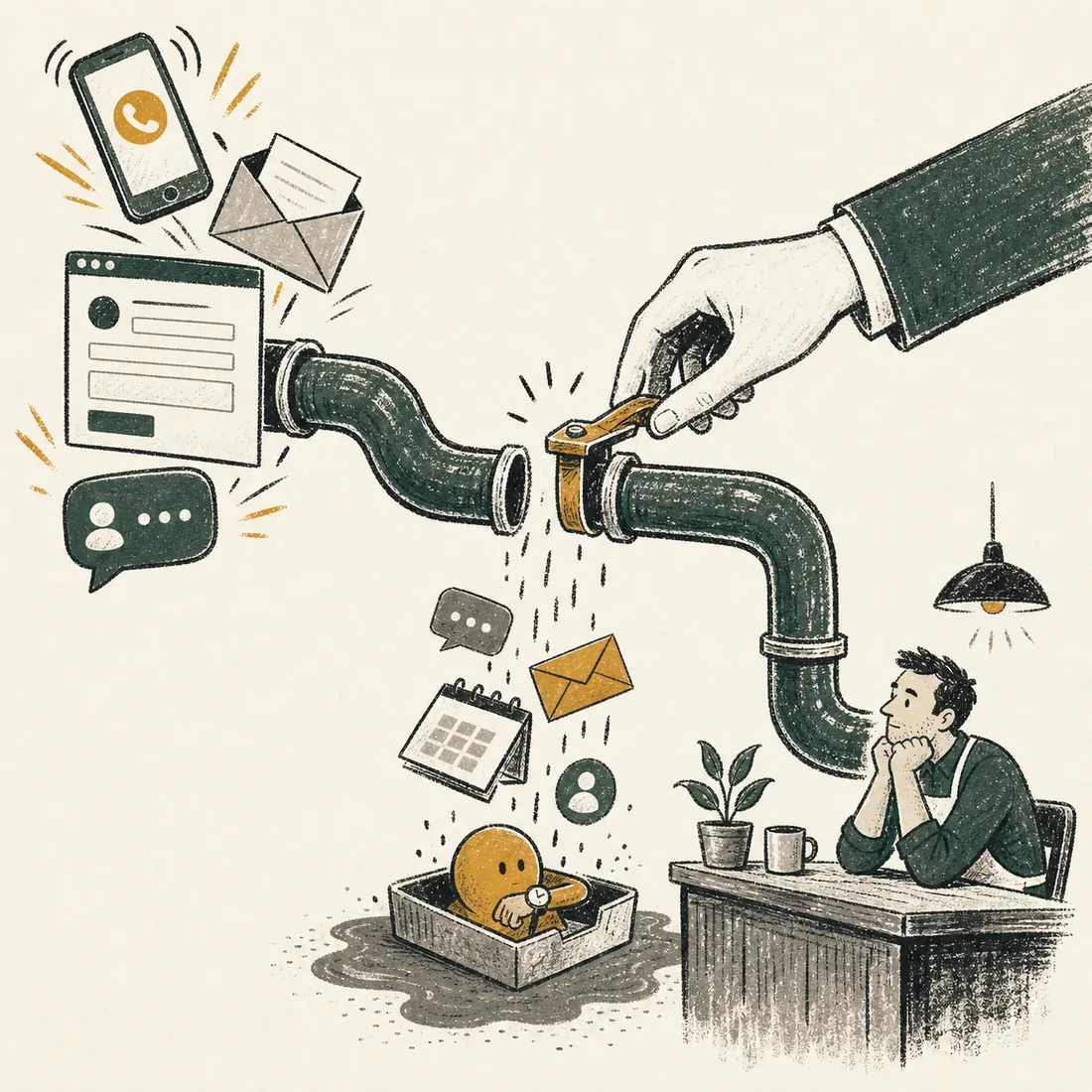 An illustrated customer journey where enquiries lose momentum